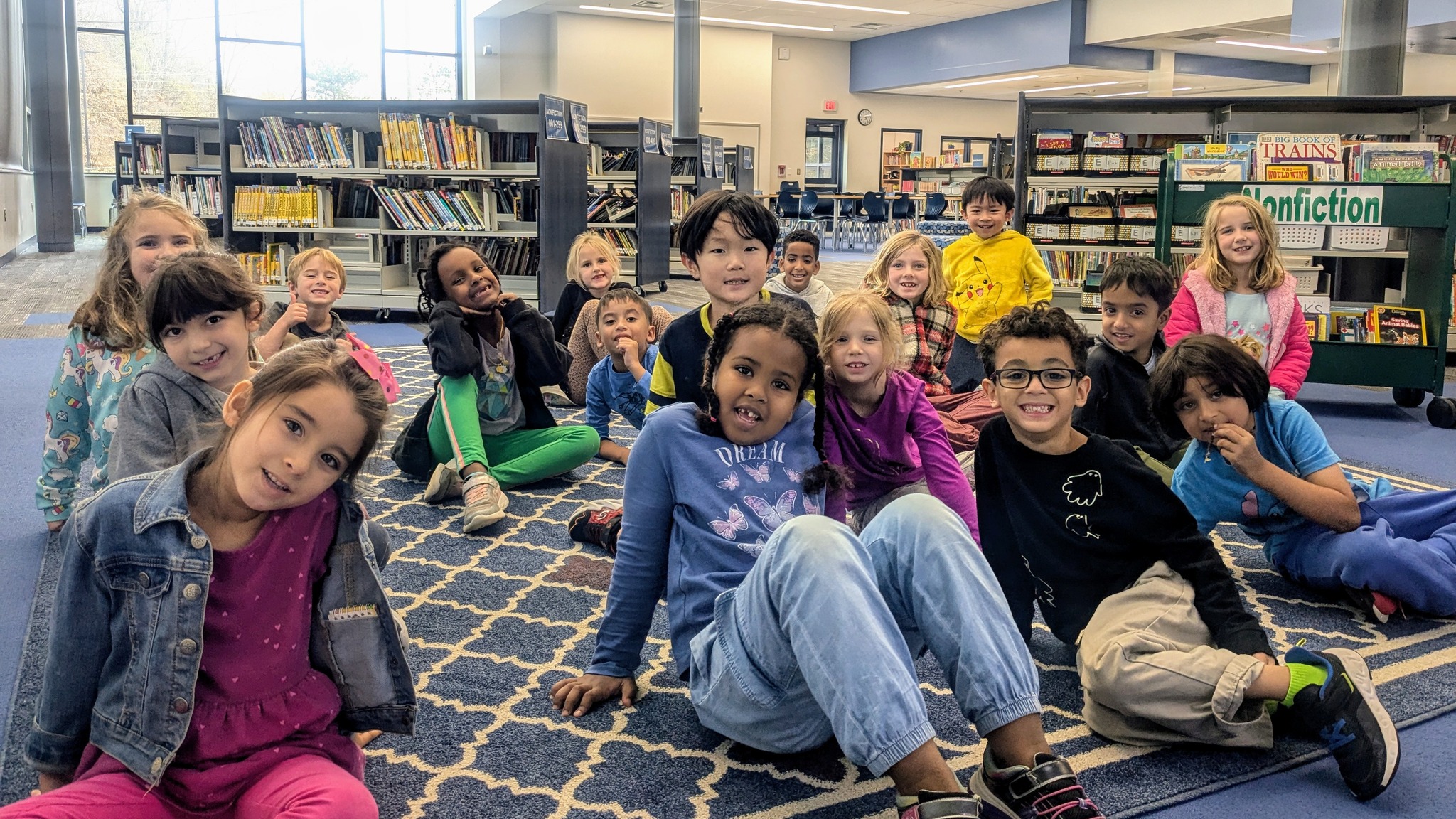 students in the new library